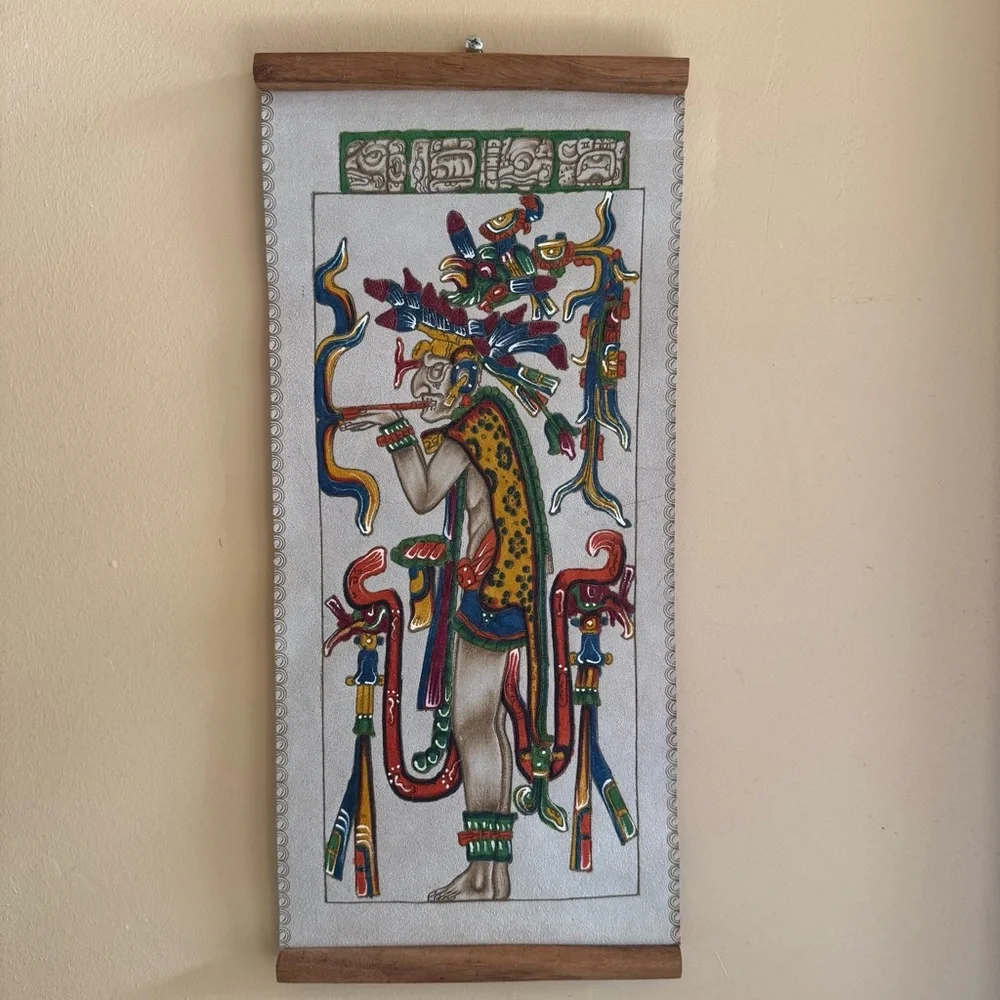 MAYAN Pyrography Colorful Leather Art 12.5” x 6.25 “ El Fumador”